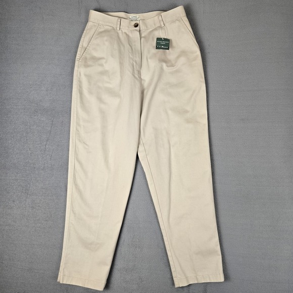 LL Bean Pants Womens 10 Pet Khaki Original Fit Straight Leg Wrinkle-Free Cotton - Picture 1 of 12